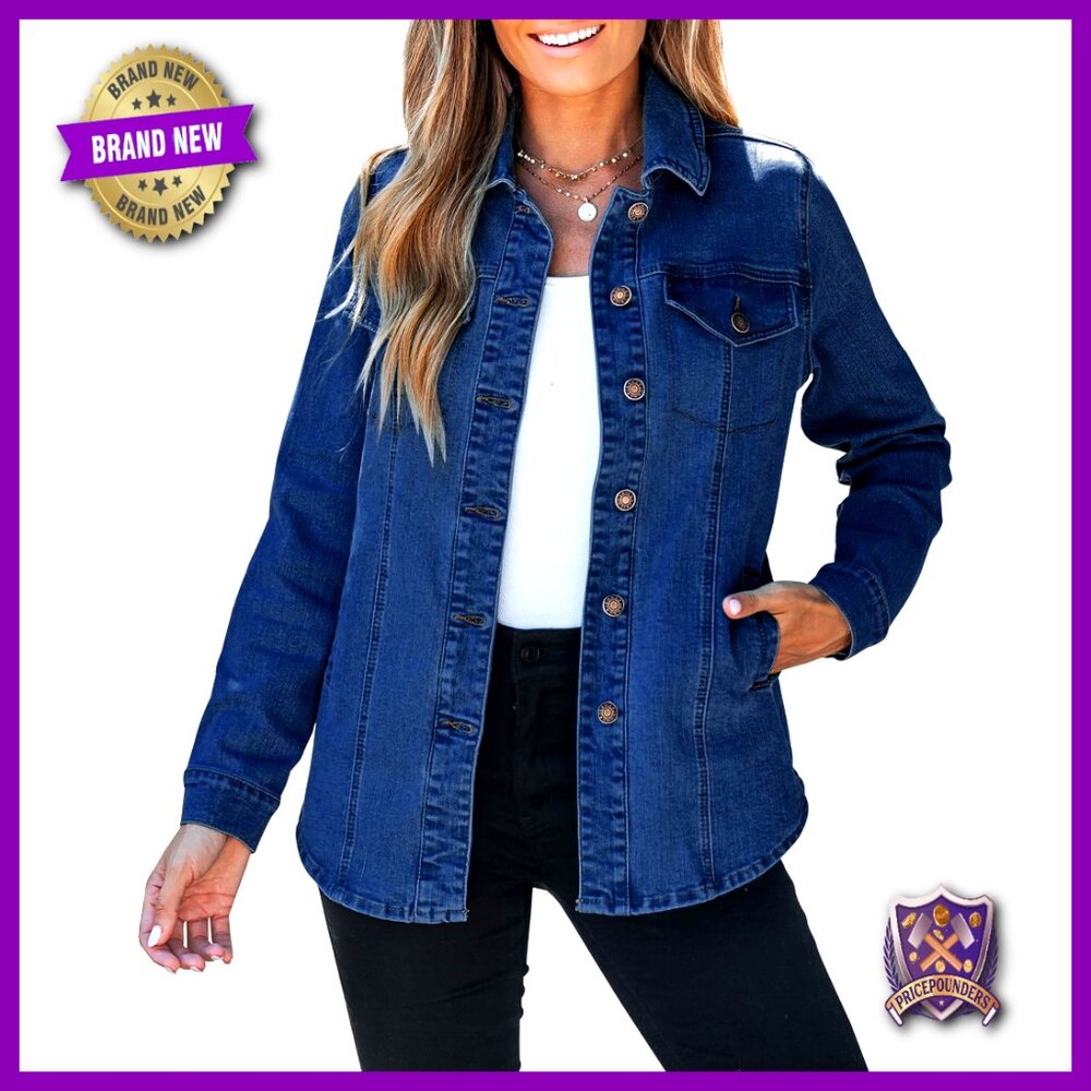 Oversized Denim Jacket Shacket Western Style Button Up with Pockets Y2K Chic